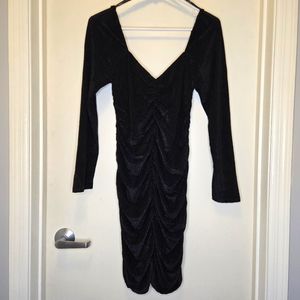 NWT Minkpink rouched black velvety dress long sleeve Medium